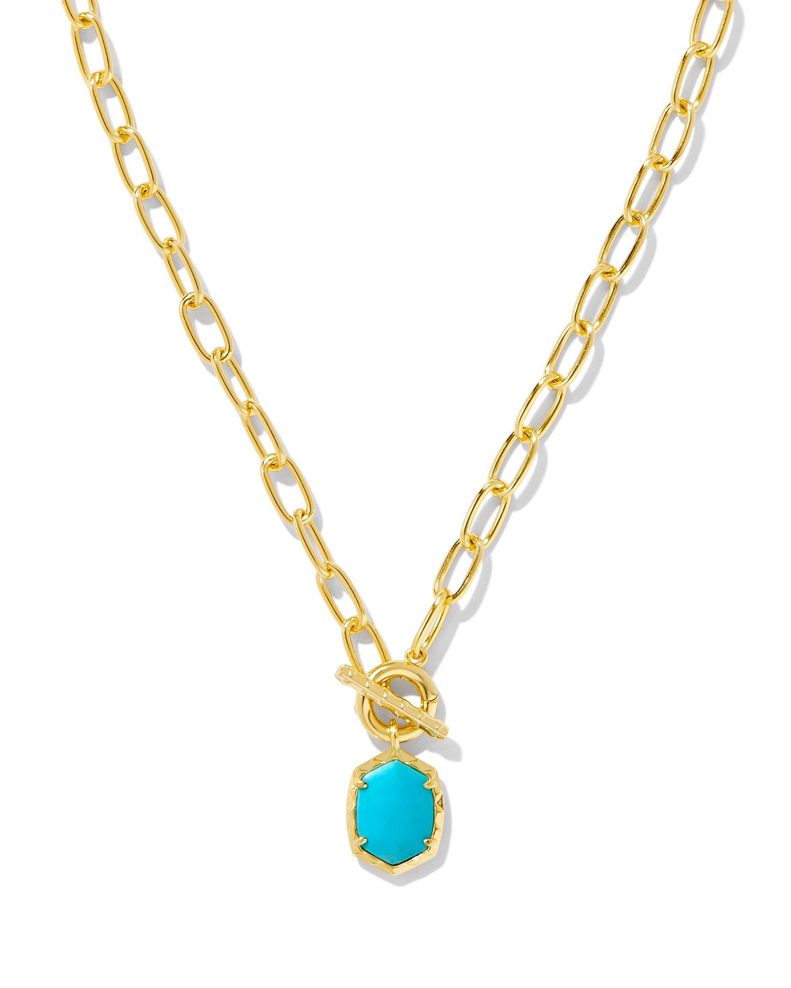 Daphne Gold Link and Chain Necklace Variegated Turquoise Magnesite