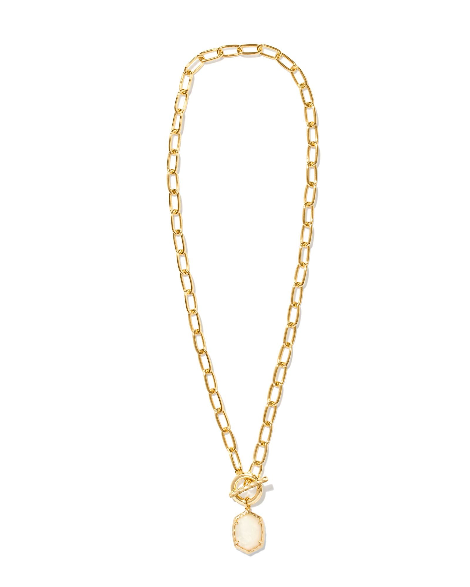 Daphne Gold Link and Chain Necklace Ivory MOP