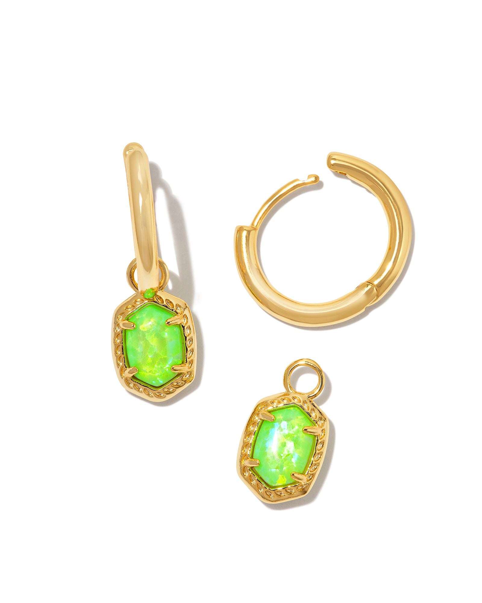 Daphne Framed Huggie Earring Gold Bright Green Opal