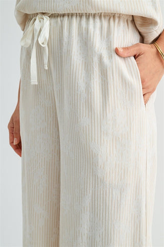 Fun2Fun Bottoms - Pants Stripe Floral Print Ankle Pant w/Drawstring Waist