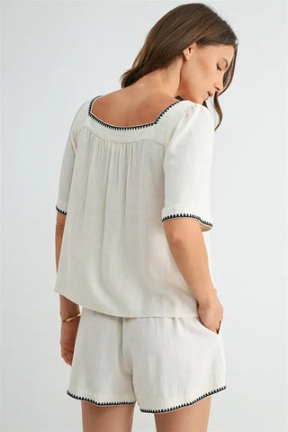 Fun2Fun Tops - Blouse Embroidered Detail Blouse Natural