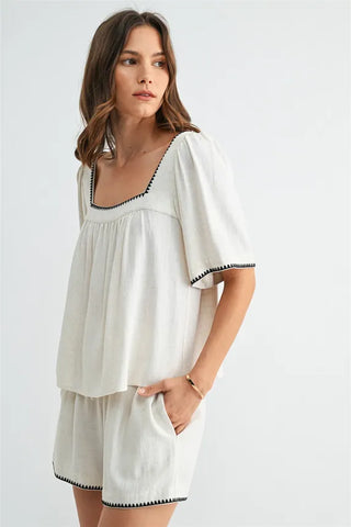 Fun2Fun Tops - Blouse Embroidered Detail Blouse Natural