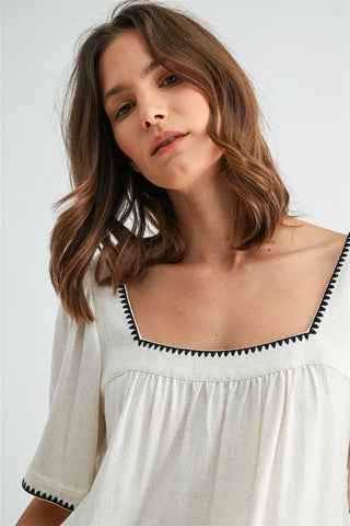Fun2Fun Tops - Blouse Embroidered Detail Blouse Natural
