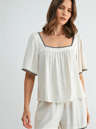 Fun2Fun Tops - Blouse Sm Embroidered Detail Blouse Natural