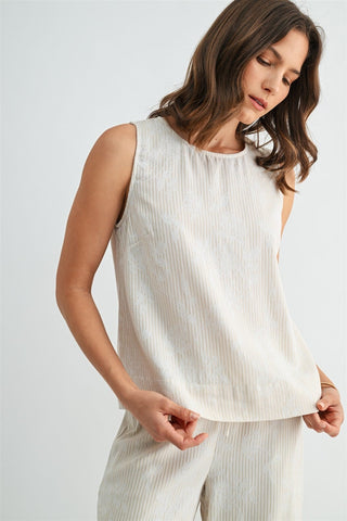 Fun2Fun Tops - Blouse Stripe Floral Sleeveless Top