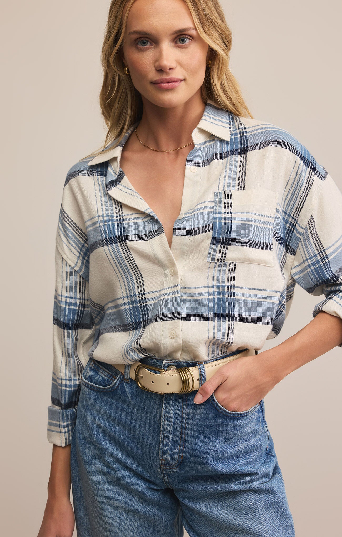 River Plaid Button Up Vintage Indigo