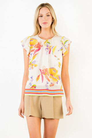 Short Ruffled Sleeve Floral Top