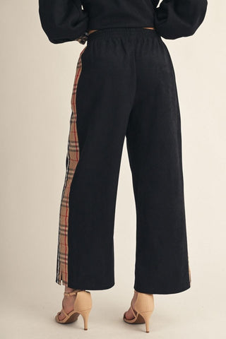 Jodifl Bottoms - Pants Faux Suede Pants w/Side Plaid Contrast