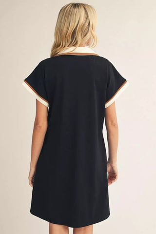 Jodifl Dresses Drop Shoulder Short Sleeve Dress w/Contrast Color Trim
