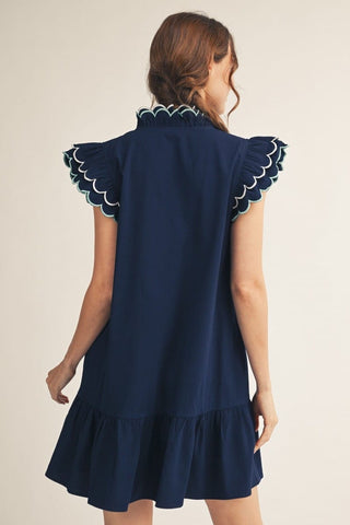Jodifl Dresses Layered Ruffle Cap Sleeve Dress w/Embroidered Scallop Edge Detail