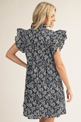 Jodifl Dresses Layered Ruffle Sleeve Print Dress