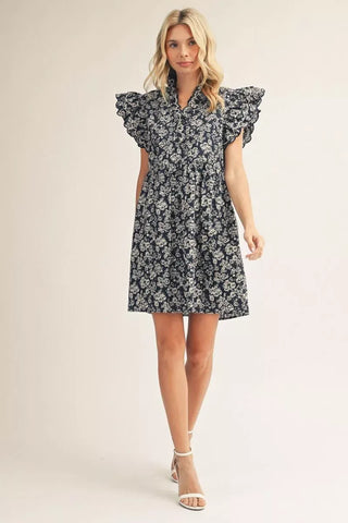 Jodifl Dresses Layered Ruffle Sleeve Print Dress