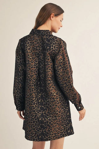 Jodifl Dresses Metallic Leopard Button Down Dress