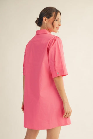 Jodifl Dresses Pearl Button Accent Solid Shift Dress
