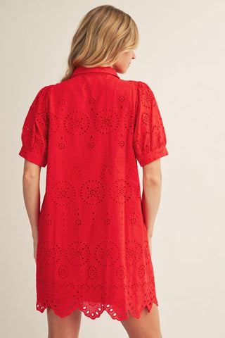 Jodifl Dresses Scallop Hem Detail Button Down Eyelet Dress