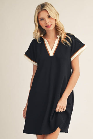 Jodifl Dresses Sm Drop Shoulder Short Sleeve Dress w/Contrast Color Trim