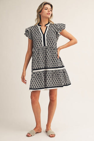 Jodifl Dresses Sm Layered Ruffle Sleeves Baroque Print Tiered Dress