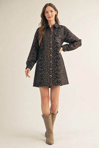 Jodifl Dresses Sm Metallic Leopard Button Down Dress