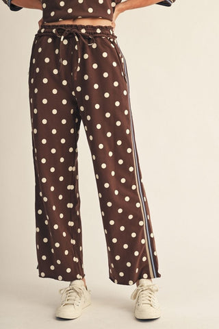Jodifl Sets 3/4 Puff Sleeve Polka Dot Top & Drawstring Pants Set