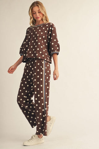 Jodifl Sets 3/4 Puff Sleeve Polka Dot Top & Drawstring Pants Set