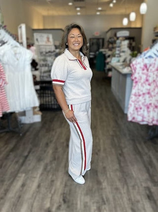Jodifl Sets Color Band Accent Short Sleeve Top & Casual Sweatpants