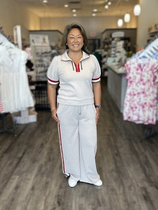 Jodifl Sets Sm Color Band Accent Short Sleeve Top & Casual Sweatpants