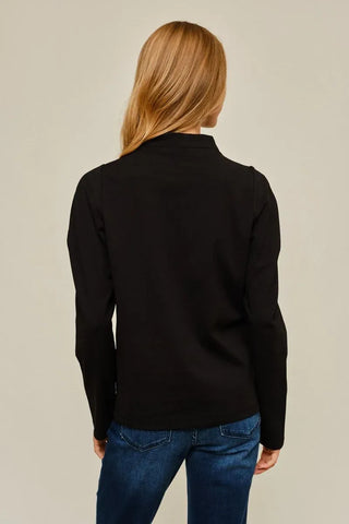 Jodifl Tops - Blouse Puff Shoulder Long Sleeve V-Neck Top Black