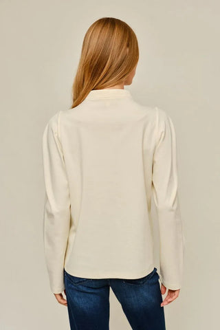 Jodifl Tops - Blouse Puff Shoulder Long Sleeve V-Neck Top Ivory
