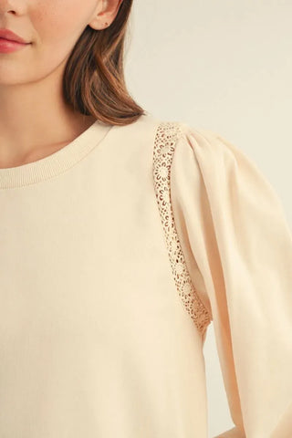 Jodifl Tops - Blouse Puff Shoulder Long Sleeve V-Neck Top Ivory