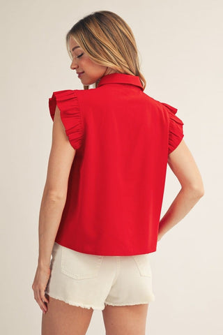 Jodifl Tops - Blouse Ruffle Detail Button Down Crinkled Solid Top