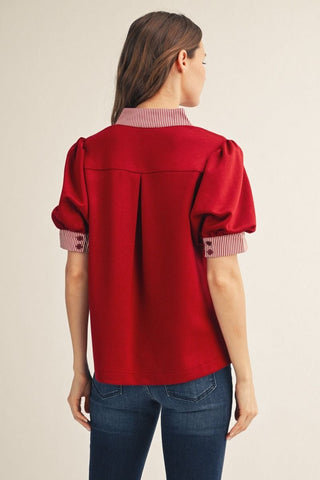 Jodifl Tops - Blouse Short Puff Sleeves High Neck Top