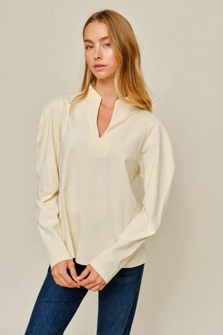Jodifl Tops - Blouse Sm Puff Shoulder Long Sleeve V-Neck Top Ivory