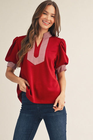 Jodifl Tops - Blouse Sm Short Puff Sleeves High Neck Top