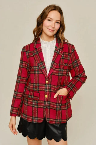 Jodifl Tops - Outerwear - Blazers Sm Tartan Check Blazer w/Pockets