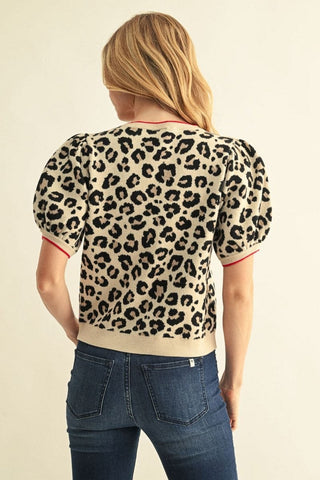 Jodifl Tops - Outerwear - Cardigans Puff Short Sleeve Leopard Print Cardigan