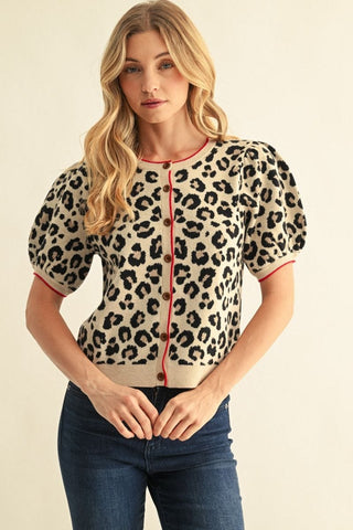 Jodifl Tops - Outerwear - Cardigans Sm Puff Short Sleeve Leopard Print Cardigan