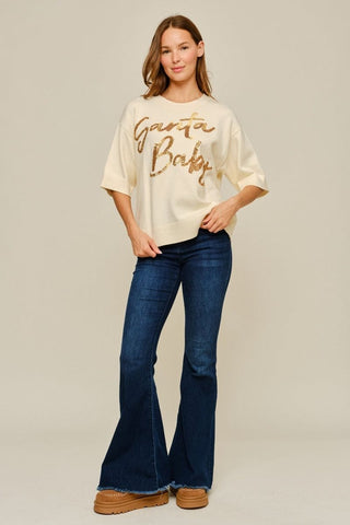 Jodifl Tops - Sweaters Santa Baby Sequin Half Sleeve Sweater