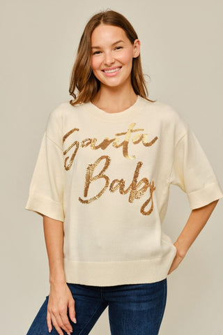 Jodifl Tops - Sweaters Sm Santa Baby Sequin Half Sleeve Sweater