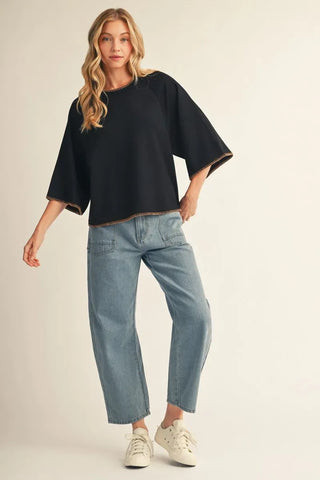 Jodifl Tops - Sweatshirt 3/4 Raglan Sleeve Soft Knit Top w/Accent Stitching