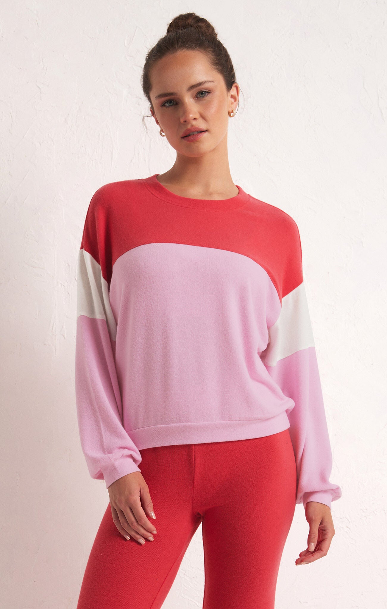 Color Block Long Sleeve Top Candy Red
