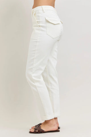 Judy Blue Bottoms - Pants High Waist Aurora Weekend Pant Cuffed White