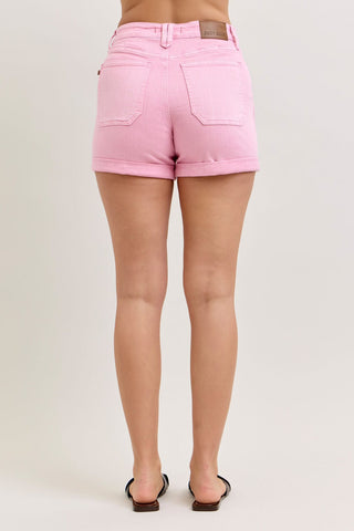 Judy Blue Bottoms - Shorts High-Rise  Aurora Weekender Short Double Rolled Cuff Dusty Pink