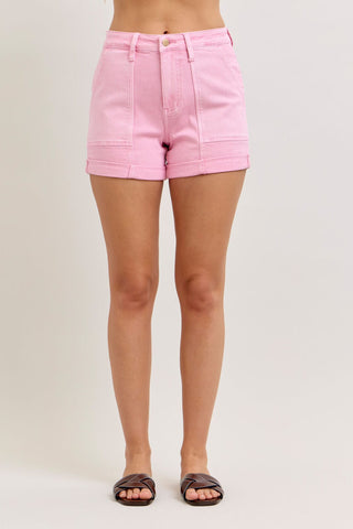 Judy Blue Bottoms - Shorts Sm High-Rise  Aurora Weekender Short Double Rolled Cuff Dusty Pink
