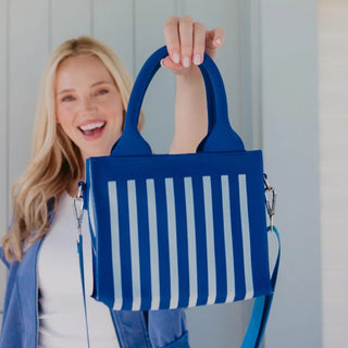 Katydid Accessories - Handbags Blue Striped Structured Mini Tote Purse