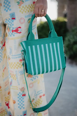 Katydid Accessories - Handbags Green Striped Structured Mini Tote Purse