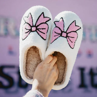 Katydid Loungewear- Sleepwear - Slippers Light Pink Bows Coquette Sherpa Slippers