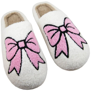 Katydid Loungewear- Sleepwear - Slippers S/M Light Pink Bows Coquette Sherpa Slippers