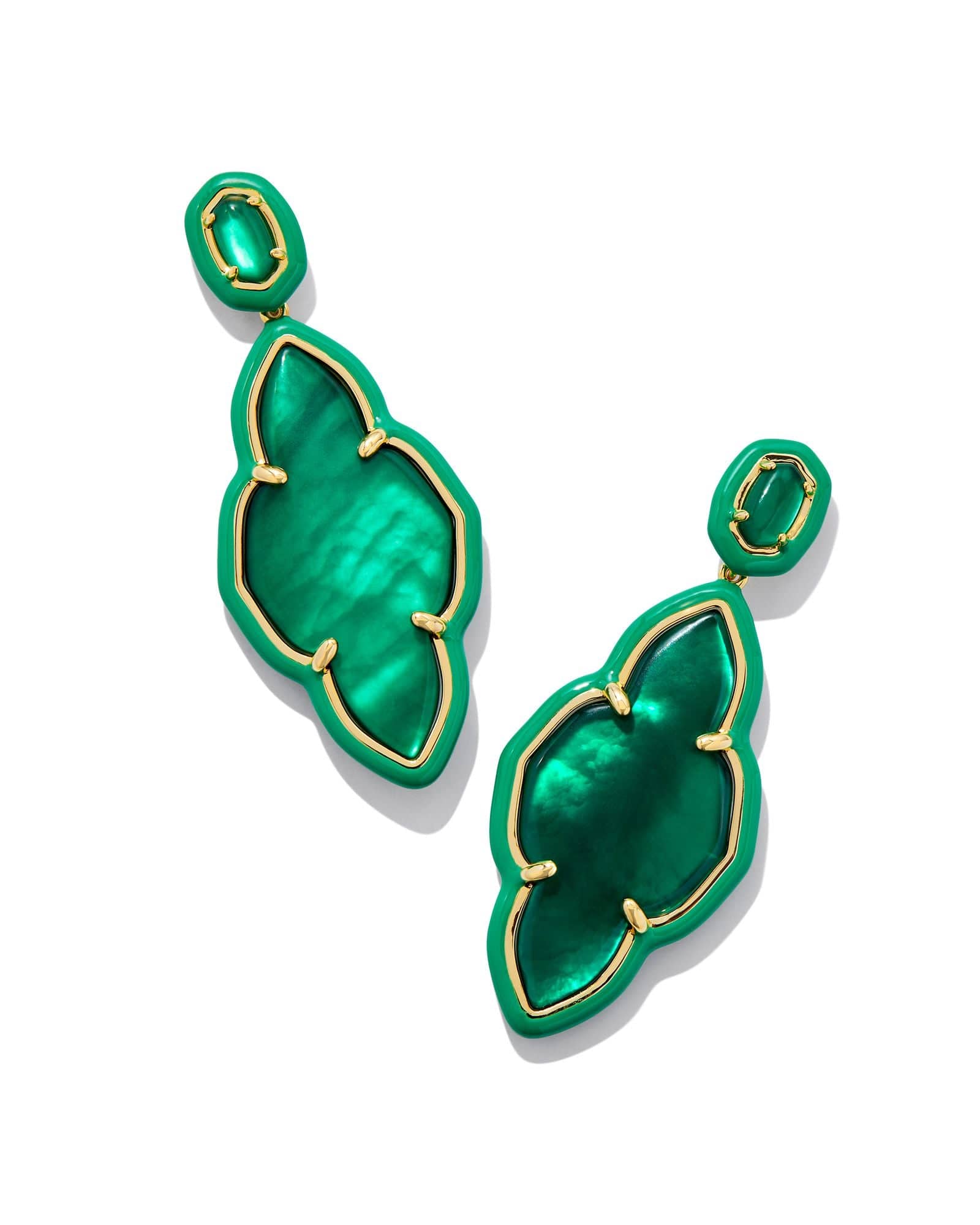 Kendra Scott Accessories Abbie Enamel Frame Statement Earring Gold Emerald Illusion