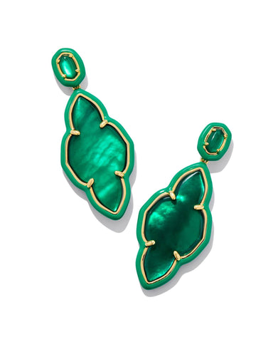 Kendra Scott Accessories Abbie Enamel Frame Statement Earring Gold Emerald Illusion