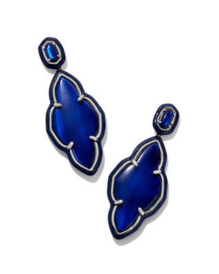 Kendra Scott Accessories Abbie Enamel Frame Statement Earring Silver Navy Mother Of Pearl